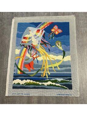 Vintage Monarch Horizons Over the Rainbow Kite Needlepoint Completed 20 X 24